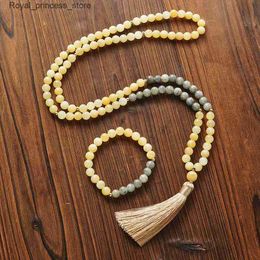 Pendant Necklaces 108 Mara bead necklace used for meditation yoga prayer Jewellery Japamala set suitable for both men and women natural stone 8mm Q240426