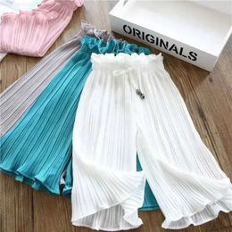 Trousers Baby Fashion Lace Chiffon Waist Flash Trousers for Children and Girls Summer Ice Silk Wide Legged Pants for Children and Girls Loose Cut TrousersL2404