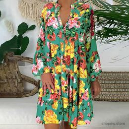 Basic Casual Dresses Boho Dress Women Gothic Flora Printed Dress Long Sleeve Mini Dress Summer Harajuku Dress Casual Robe Beach Dresses