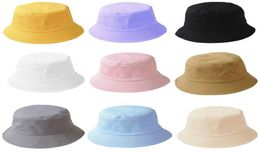Adult Kids Summer Foldable Bucket Hat Solid Color Hip Hop Wide Brim Beach UV Protection Round Top Sunscreen Fisherman Cap3929394