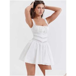 Basic Casual Dresses New In 2023 Sweet Lace Trim Mini Dress For Women Garden Party Clothes Chic And Elegant Square Neck White Drop Del Dh76H