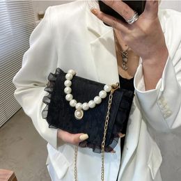 Shoulder Bags Korean Office Lady Sweet Pearl Lace Bag Vintage Messenger Chic Large Capacity Ins Chain Women