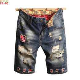 Blue Mens Ripped Short Jeans Clothing Bermuda Cotton Shorts Breathable Denim Male Fashion Size 2840 240417