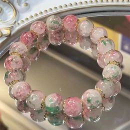 Strands Charm Cherry Blossom Glazed Ice Cracking Bracelet Charming Natural Colors Crystal Beaded Bracelet Women's Jewelry