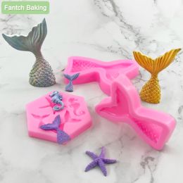 Moulds New Mermaid Fish Tail Silicone Mould Marine Life Fondant Sugarcraft Chocolate Decorating Baking Cake Tools Resin Clay Art Moulds