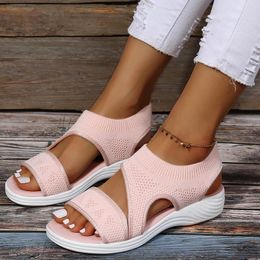 Casual Shoes 2024 Women's Sandals Wedges Footwear Summer Platform Women Female Slip On Peep Toe Knitted Ladies Sneakers