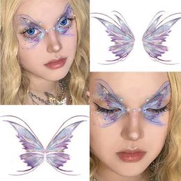 Tattoo Transfer Purple Fairy Butterfly Tattoo Stickers Waterproof Eyes Face Stickers Glitters Body Art Fake Tattoos Dance Music Festival Make Up 240426