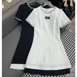 Designer Dress Sequin Letter for Women Summer New Short Sleeved Diamond Round Neck A-line Simple High-end Slimming Temperament