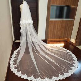 Wedding Hair Jewelry Sparkle Sequins Lace 2 Tiers Wedding Veil Two Layers 118 Long Bridal Veil with Blusher Cus Made Size Veil