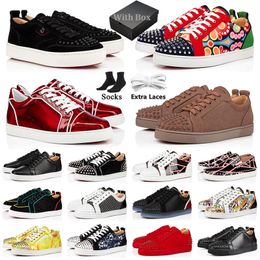 With Box Luxury Casual Shoes Red Bottoms Mens Shoes Womens Fashion Sneakers designer shoes Suede Studded Spikes Leather Black White outdoor trainers Size 35-48