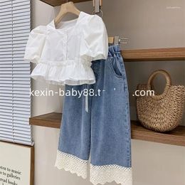 Clothing Sets 2024 Summer Girls Boby Kids Casual T-shirt And Denim Pants Set Comfortable Cute Baby Clothes Children