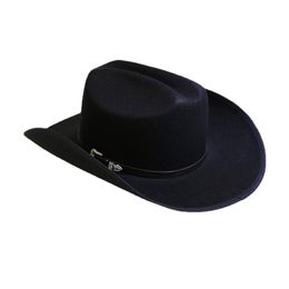 القبعات بالجملة أزياء الشرير غرب رعاة البقر موسيقى الجاز قبعة الصوف قبعة الرجال الكلاسيكية Cattleman White Straw Cowboy Hat القبعة الكبيرة المليئة بالحواف المقلوبة F011