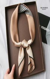Scarves 70 70cm Luxury Geometric Print Square Satin Silk Scarf for Women Wrap Foulard Femme Handkerchief Bandana Hairband Skinny T4419870