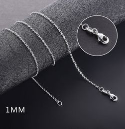 1mm 925 Sterling Silver Link Chains Necklaces for Women Pendant Lobster Clasps Rolo Chain Fashion DIY Jewelry Accessories 16 18 20 22 24inch