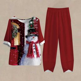 Zweiteilige Hosen für Frauen neue Weihnachten 2 Peice Set Women Winter Herbst Herbst runde Hals Pullover Hose Anzüge lockerer übergroßer Trainingsanzug Frauen Outfits Y240426