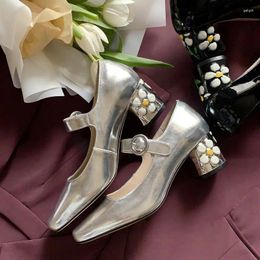 Dress Shoes Natural Genuine Leather Women Heels Fashion Flower Designs Birthday Party Wedding High Heel