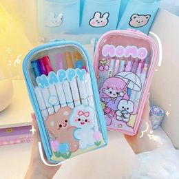 Cosmetic Bags Kawaii Pencil Cases Student Transparent Large Capacity Pen Case Supplies Bag Girls Cute Stationery School