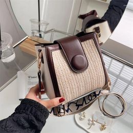 Totes Straw Shoulder Women's Bag 2024 Trend Bucket Summer Female Handbags Small Flap PU Leather Fashion Brand Crossbody Bags For Women