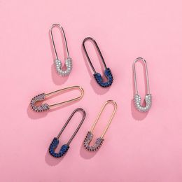 Unisex Hip Hop Punk Rock Style Safety Pin Ear Hook Iced Out CZ Stud Earrings Exquisite Jewellery Gift for Women Men6009625