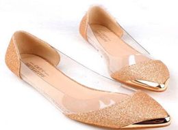 2017 Neu Das schicke Metall -Spitzento TOE Transparent Shiny Spoced Asakuchi Ballet Flat Shoes Women039s Shoes4550960