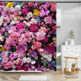 Shower Curtains Floral Shower Curtain Colorful Pink Nature Flower Waterproof Bathroom Curtain for Bathtub Decoration 180x200cm
