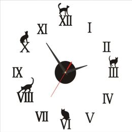 Clocks DIY Wall Clock Modern Home Decor Large Cat Design Roman Number Mirror Modern Quartz Clocks Living Room Watch Clocks Stickers