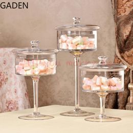 Storage Bottles European-style Transparent Glass Cake Tray Fruit High-foot Dust Cover Wedding Creative Home Dessert Table Decoration