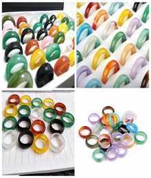 whole 50Pcs 6mm 8mm agate rings fashion band jewelry multi color wedding stone ring for man women4465410