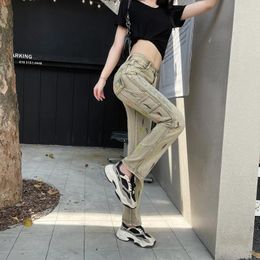 Women's Jeans 2024 Ink Woman Spring Autumn Waist Appear Thin Straight Lax Design Sense Mop Pants High Street Y2k