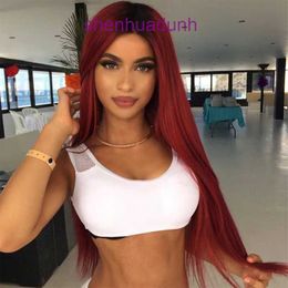 Fashionable wig womens gradient long straight hair synthetic Fibre headband Centre split bangs