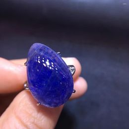 Cluster Rings Natural Blue Tanzanite Tanzania Crystal Adjustable Ring Women Men 23/15mm Clear Bead Stone