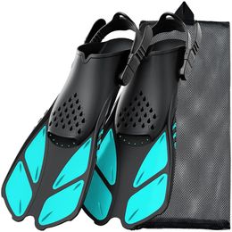 Snorkel Fins Adjustable Buckles Swimming Flippers Short Silicone Scuba Diving Shoes Open Heel Travel Size Adult Men Womens 240412