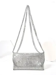 Evening Bags Rhinestone Bling Women Mini Phone Bag Flap Cover Purse Handbags Female Party SIlver Diamonds Metal Chain Crossbody Messenger