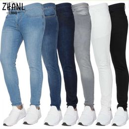 Men's Jeans New mens elastic tight fitting jeans fashionable elastic cotton ultra-thin denim pants mens plus size pencil pants solid Colour casual pantsL244