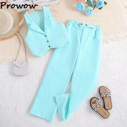 Clothing Sets Prowow 4-7Y 2pcs Summer Suit For Girls Kids Clothes Turn-Down Collar Top And Trousers Children Blazer Outfit