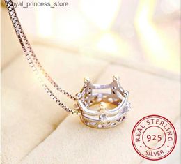 Pendant Necklaces 925 Sterling Silver Princess Crown Zirconia Pendant Necklace Womens Gift 45cm Chain Necklace Kolye S-N92 Q240426