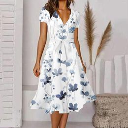 Casual Dresses For Teens Summer Women Long V Neck Beach Dress Elegant A Line Midi Knee Length Vestidos Femenino