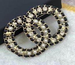 2021 new style hollow black leather braided letters brooch rhinestone pearl brass material fashion elegant jewelry3818873