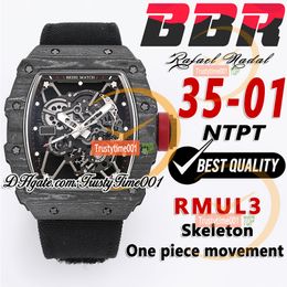 BBR 35-01 RMUL3 Mechanical Hand-winding Mens Watch NTPT Carbon Fibre Case Skeleton Dial Black Braided Nylon Strap Super Edition Sport Trustytime001 Wristwatch