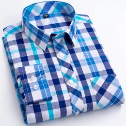 Shirts 2024 New Size S8XL Dress Shirt Mens Thin Plaid Fabric Cotton Excellent Comfortable Slim Fit Button Collar Business Casual Shirt