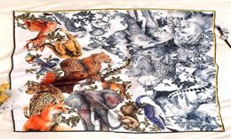 Women Square Scarf Animal Digital Print Bandana Foulard Tourism Accessories Shawls Wraps Designer Tiger Bufanda Mujer 90cm90cm7967944