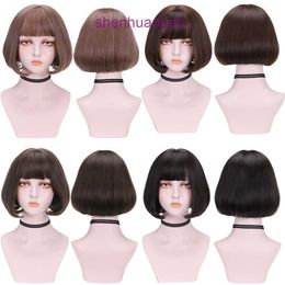 Japan and South Korea new wig female bobhead air bangs Wig Natural trim short hair set fluffy inside roll
