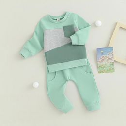 Clothing Sets Kids Baby Boys Fall Activewear Patch Color 2Pieces Outfits Long Sleeve O Neck Sweatshirts Drawstring Pants Casual Boy