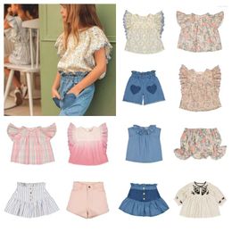 Clothing Sets Toddler Girl Clothes 24ss Summer Baby Sweet Print Sleeveless Shirts And Shorts Denim Skirt Outfit Set Kids Boutique