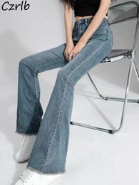 Women's Jeans Flare Women Chic Solid Slim Korean Style Spring Fashion Clothing Daily High Waist Basic Full Length Ripped Harajuku