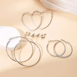 Boho Big Circle Hoop Earring Set for Women Fashion Simple Metal Hollow Heart Geometry Earring Trendy Romantic Jewelry Wholesale