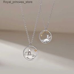 Pendant Necklaces Kpop Fashion Couple Prince Little Fox Pendant Necklace Womens Necklace Chain Jewelry 2023 Lover Necklace Girl Necklace Accessories Q240426