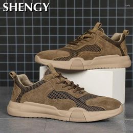 Fitness Shoes Men Sneakers Genuine Leather Sport Breathable Causal Summer Fashion Lace Up Non Slip Male Footwear