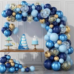 Party Decoration 161Pcs Blue Balloon Arch Kit Reusable Light And Metallic Gold Garland Background For Baby Shower Wedding