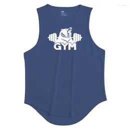 Men's Tank Tops Round Neck Gym Clothing Mens Workout Sleeveless Shirt Bodybuilding Top Fitness Sportswear Vests Muscle Tanktop